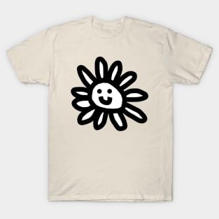 Black and White Daisy Flower Smiley Face Graphic T-Shirt